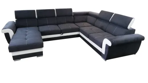 Rohová rozkladacia pohovka s leňoškou Luxor čierna/biela