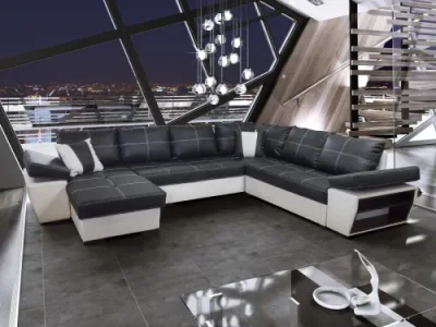 Rohová rozkladacia pohovka s lenoškou Tivoli čierna/biela