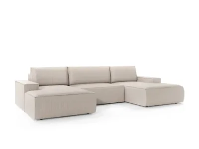 Rohová rozkladacia sedacia súprava Fiord U1 358 cm Poso 100 krémovo biela