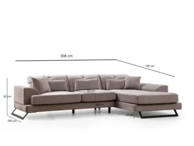 Detail produktu Rohová sedacia súprava Frido 308 cm svetlosivá pravá