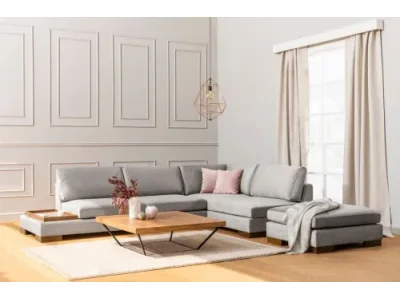 Detail produktu Rohová sedacia súprava Tulip 313 cm s odkladacím stolíkom svetlosivá pravá