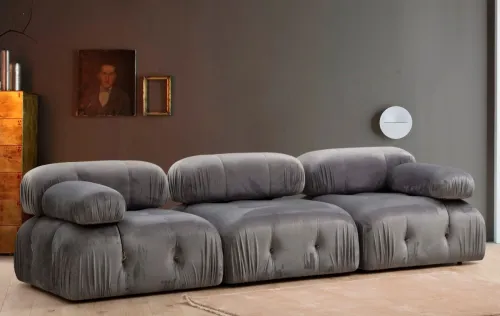 Trojmiestna modulárna pohovka Bubble 288 cm zamat sivá