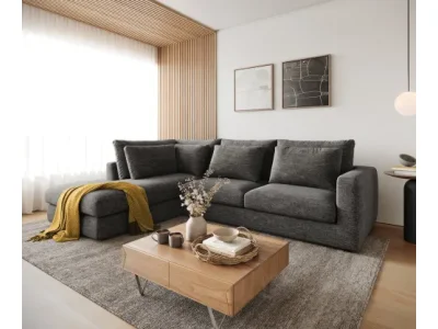 Detail produktu DELIFE Rohová pohovka Isla 330x225 cm šenilka antracitová ležadlo ľavé