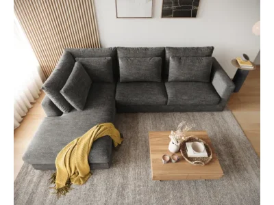 DELIFE Rohová pohovka Isla 330x225 cm šenilka antracitová ležadlo ľavé
