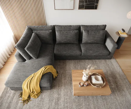 DELIFE Rohová pohovka Isla 330x225 cm šenilka antracitová ležadlo ľavé