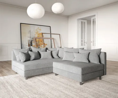 DELIFE Rohová pohovka Clovis sivá plochá tkanina ležadlo ľavá modulárna pohovka