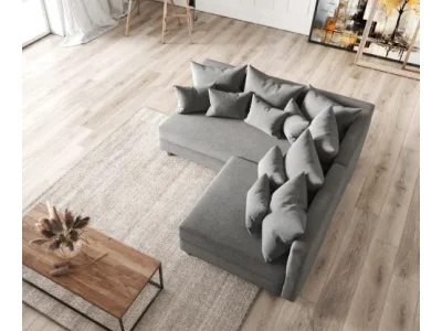 Detail produktu DELIFE Rohová pohovka Clovis sivá plochá tkanina ležadlo ľavá modulárna pohovka