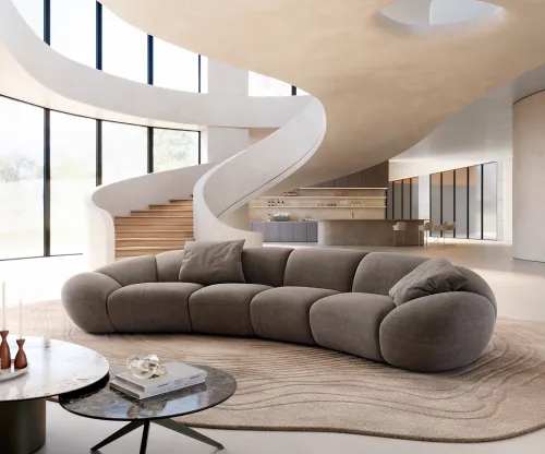 DELIFE Veľká pohovka Lunna 360x175 cm texturovaná látka mäkká taupe 2 vankúše