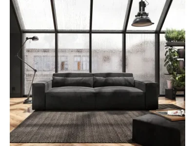 Detail produktu DELIFE Veľká pohovka Sirpio 230x95 cm mikrovlákno čierna s taburetom