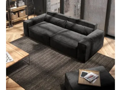 Detail produktu DELIFE Veľká pohovka Sirpio 230x95 cm mikrovlákno čierna s taburetom