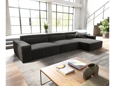 DELIFE Rohová pohovka Sirpio XL 370x170 cm mikrovlákno čierna variabilné ležadlo