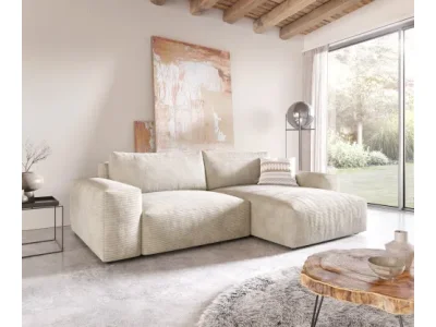 DELIFE Rohová pohovka Lanzo XL 270x180 cm manšester béžová variabilné ležadlo