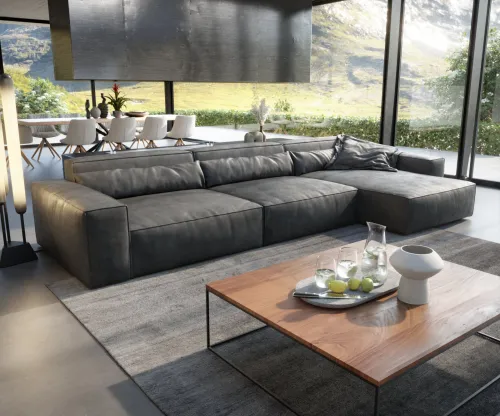 DELIFE Rohová pohovka Sirpio XL 370x170 cm imitácia kože vintage antracitová