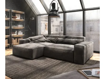 Detail produktu DELIFE Rohová pohovka Sirpio XL 270x170 cm mikrovlákno khaki-hnedá variabilné ležadlo s taburetom