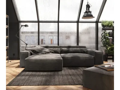 Detail produktu DELIFE Rohová pohovka Sirpio XL 270x170 cm mikrovlákno khaki-hnedá variabilné ležadlo s taburetom