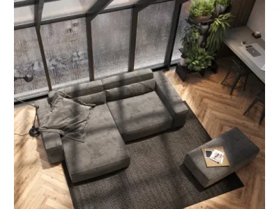 DELIFE Rohová pohovka Sirpio XL 270x170 cm mikrovlákno khaki-hnedá variabilné ležadlo s taburetom