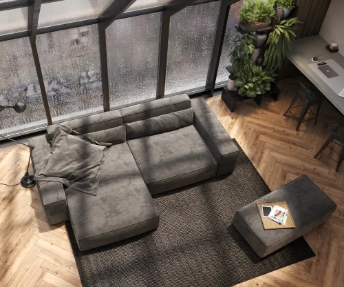 DELIFE Rohová pohovka Sirpio XL 270x170 cm mikrovlákno khaki-hnedá variabilné ležadlo s taburetom