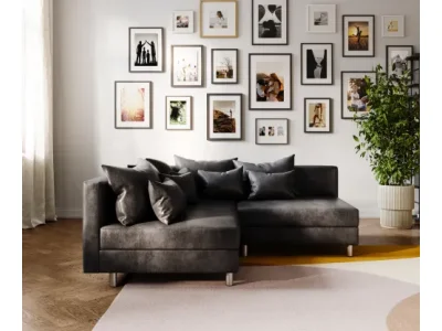 Detail produktu DELIFE Rohová pohovka Clovis antracitová vintage vzhľad ležadlo ľavá modulárna pohovka