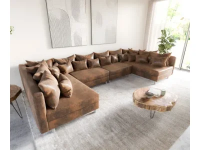 Detail produktu DELIFE Pohovka v tvare U Clovis XL hnedá vintage modulárna pohovka