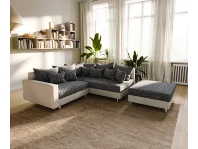 DELIFE Rohová pohovka Clovis biela čierna taburet opierka ležadlo pravá modulárna