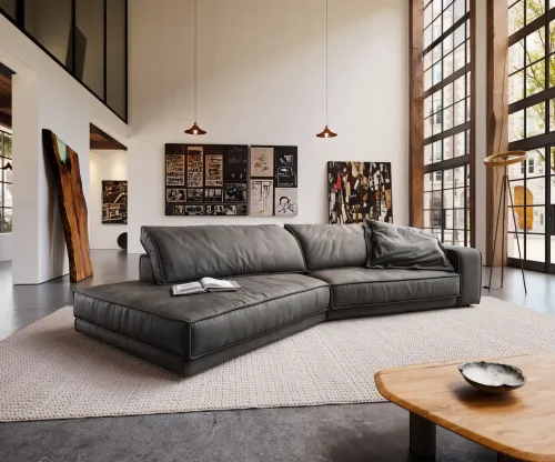 DELIFE Veľká pohovka Snoosh 400x150 cm mikrovlákno čierna vintage ležadlo ľavé