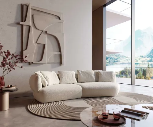 DELIFE Pohovka Roya 320x140 cm bouclé bielo-krémová