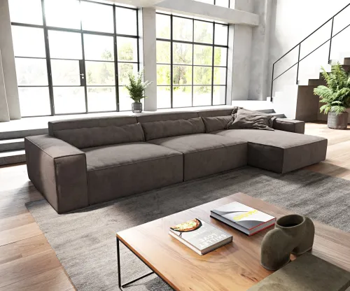 DELIFE Rohová pohovka Sirpio XL 370x170 cm mikrovlákno khaki-hnedá variabilné ležadlo