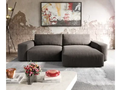 Detail produktu DELIFE Rohová pohovka Lanzo XL 270x180 cm mikrovlákno khaki-hnedá variabilné ležadlo