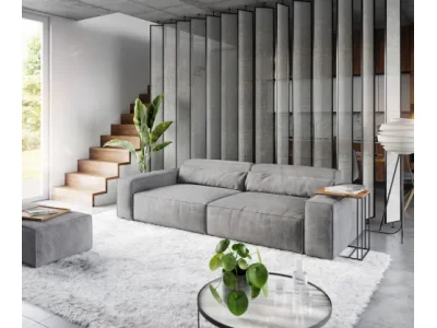 Detail produktu DELIFE Veľká pohovka Sirpio XL 270x130 cm mikrovlákno taupe s taburetom