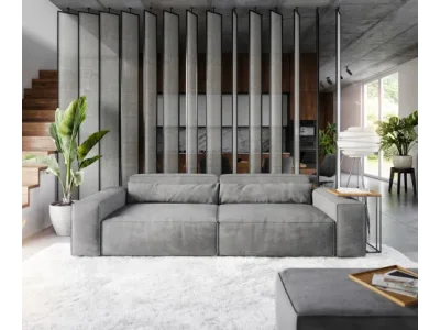 Detail produktu DELIFE Veľká pohovka Sirpio XL 270x130 cm mikrovlákno taupe s taburetom