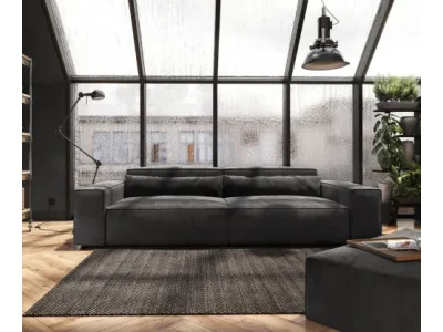 Detail produktu DELIFE Veľká pohovka Sirpio XL 270x130 cm mikrovlákno čierna s taburetom