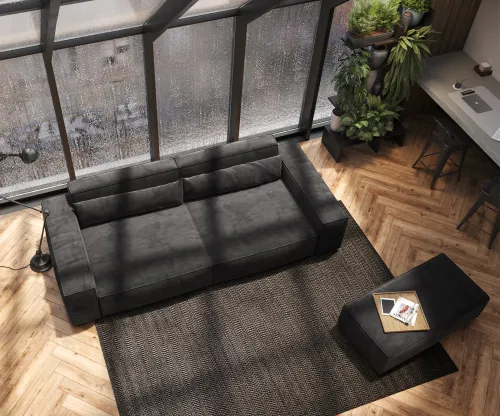 DELIFE Veľká pohovka Sirpio XL 270x130 cm mikrovlákno čierna s taburetom