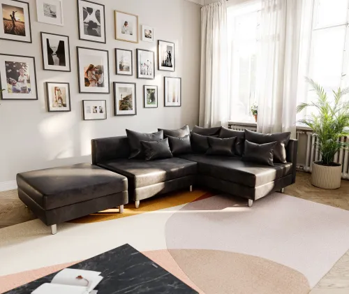 DELIFE Rohová pohovka Clovis antracitová vintage modulárny taburet ležadlo pravá