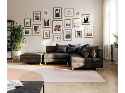 Detail produktu DELIFE Rohová pohovka Clovis antracitová vintage modulárny taburet ležadlo pravá