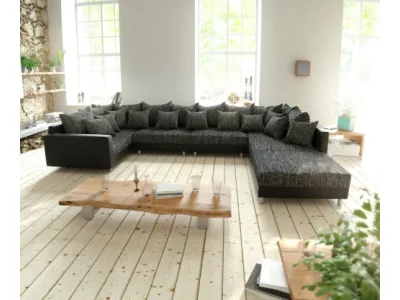 Detail produktu DELIFE Pohovka v tvare U Clovis XL čierna taburet opierka modulárna pohovka