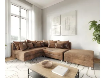 Detail produktu DELIFE Rohová pohovka Clovis hnedá vintage ležadlo ležadlo ľavá modulárna pohovka