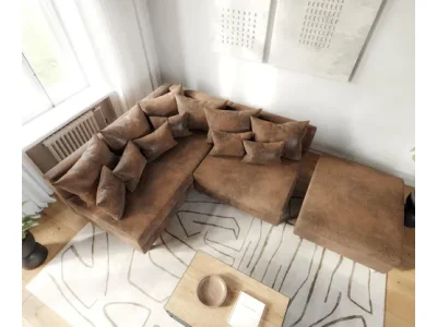 Detail produktu DELIFE Rohová pohovka Clovis hnedá vintage ležadlo ležadlo ľavá modulárna pohovka