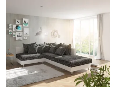 DELIFE Rohová pohovka Clovis biela čierna s taburetom ležadlom pravá modulárna