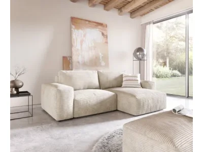 DELIFE Rohová pohovka Lanzo 230x155 cm manšester béžová variabilné ležadlo s taburetom