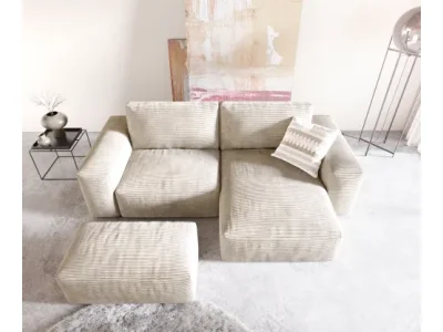 Detail produktu DELIFE Rohová pohovka Lanzo 230x155 cm manšester béžová variabilné ležadlo s taburetom