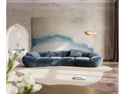 Detail produktu DELIFE Veľká pohovka Lunna 360x175 cm šenilka modrá 2 vankúše