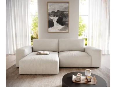 Detail produktu DELIFE Rohová pohovka Lanzo L 260x160 cm bouclé bielo-krémová ležadlo variabilné