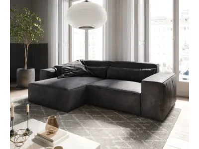 Detail produktu DELIFE Rohová pohovka Sirpio 230x155 cm imitácia kože vintage antracitová variabilné ležadlo