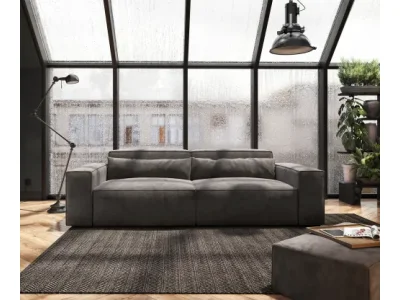 Detail produktu DELIFE Veľká pohovka Sirpio 230x95 cm mikrovlákno khaki-hnedá s taburetom