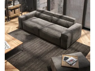 Detail produktu DELIFE Veľká pohovka Sirpio 230x95 cm mikrovlákno khaki-hnedá s taburetom