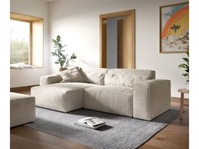 DELIFE Rohová pohovka Sirpio XL 270x170 cm manšester béžová variabilné ležadlo s taburetom