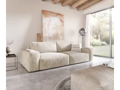 Detail produktu DELIFE Veľká pohovka Lanzo XL 270x130 cm manšester béžová s taburetom