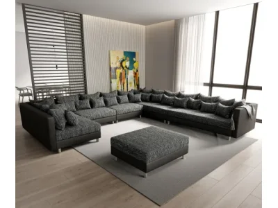 Detail produktu DELIFE Pohovka v tvare U Clovis XXL čierna modulárny taburet ležadlo pravá