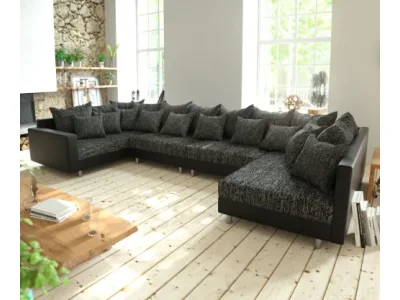 Detail produktu DELIFE Pohovka v tvare U Clovis XL čierna s opierkou modulárna