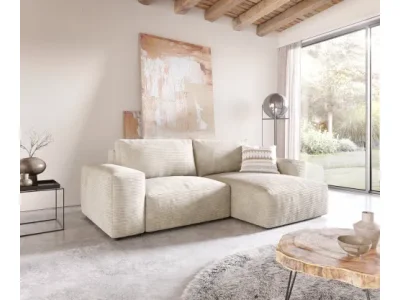 Detail produktu DELIFE Rohová pohovka Lanzo 230x155 cm manšester béžová variabilné ležadlo